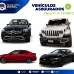 Imagen institucional de la Fiscalía General del Estado de San Luis Potosí sobre vehículos asegurados durante el operativo FENAPO 2026.