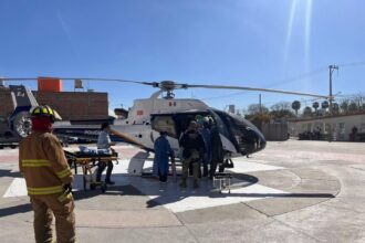 Helicóptero Fuerza Uno durante un operativo de emergencia en Aguascalientes