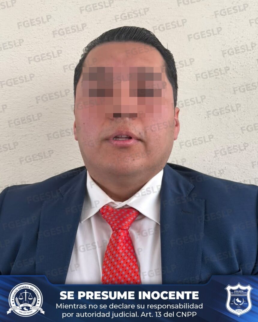 Imagen difundida por la Fiscalía General del Estado de San Luis Potosí de Federico “N”, detenido en cumplimiento de una orden de aprehensión.
