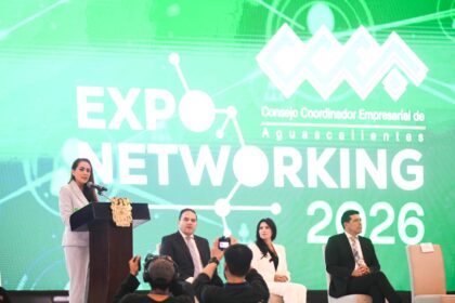 Tere Jiménez durante la inauguración de la Expo Networking CCEA 2026 en Aguascalientes.