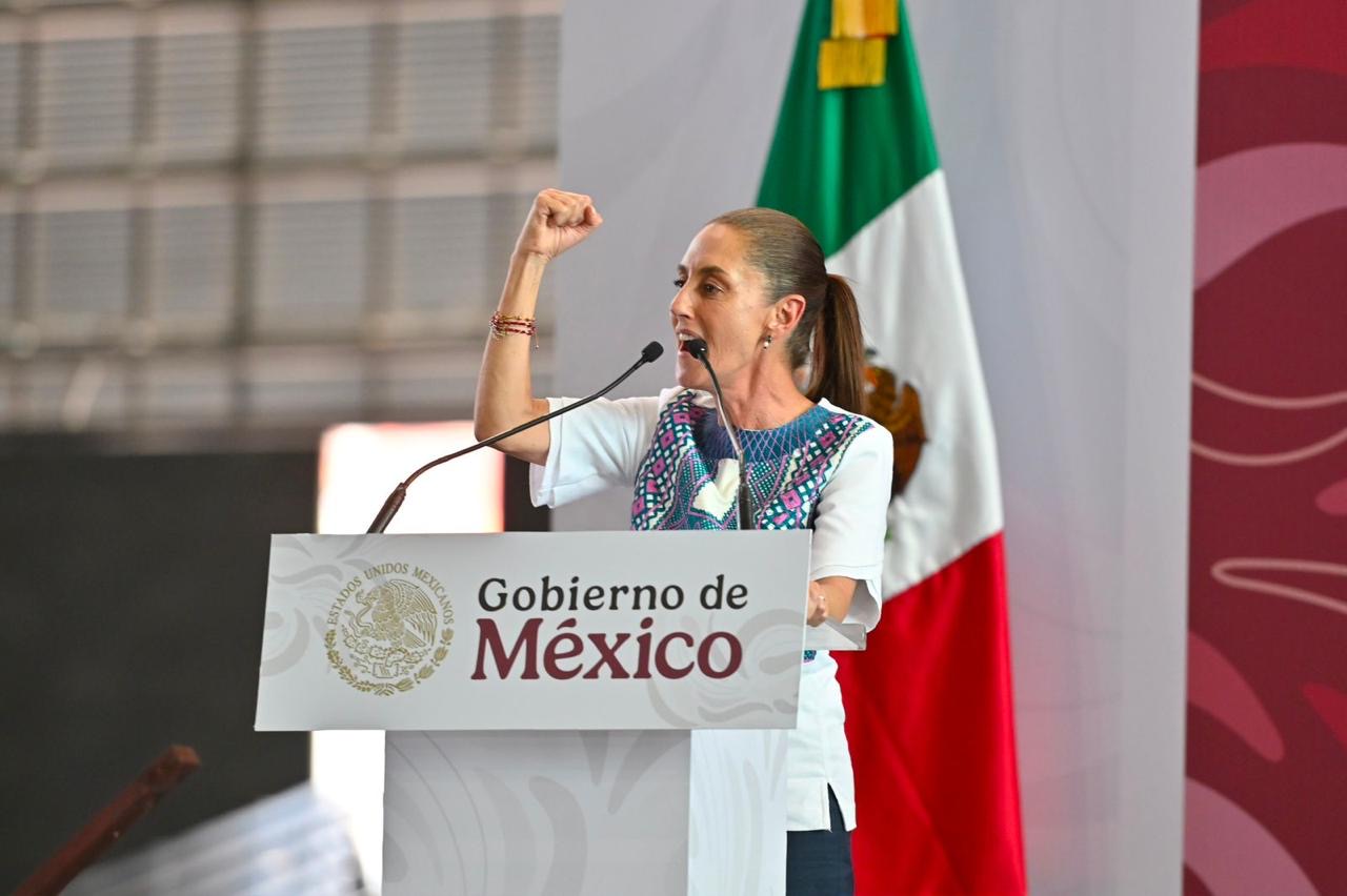 Claudia Sheinbaum durante la presentación de resultados de su gobierno en la Arena Potosí, San Luis Potosí.