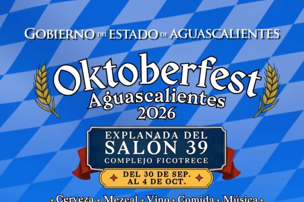 Cartel oficial del OktoberFest Aguascalientes 2026, programado del 30 de septiembre al 4 de octubre en Ficotrece.