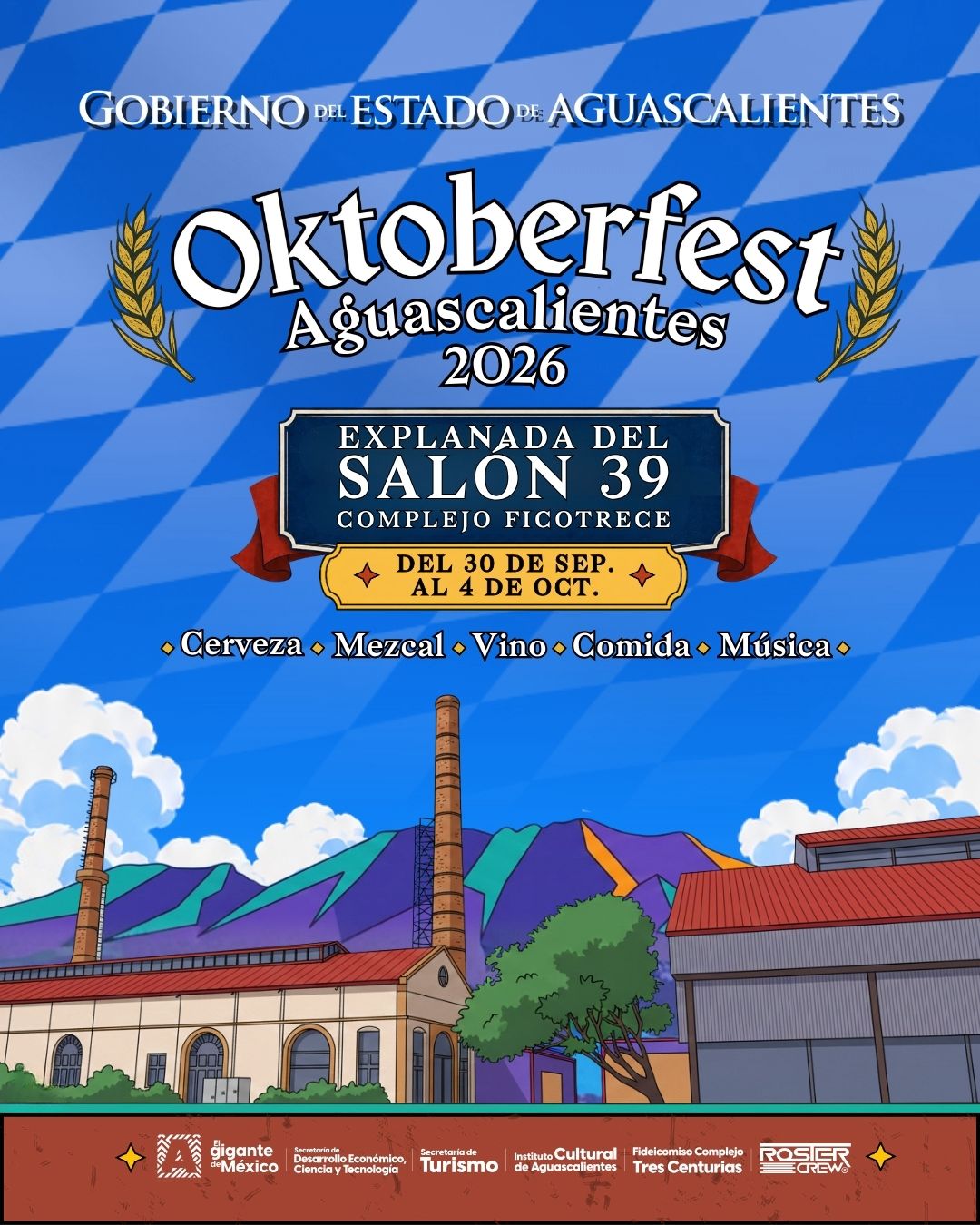Cartel oficial del OktoberFest Aguascalientes 2026, programado del 30 de septiembre al 4 de octubre en Ficotrece.