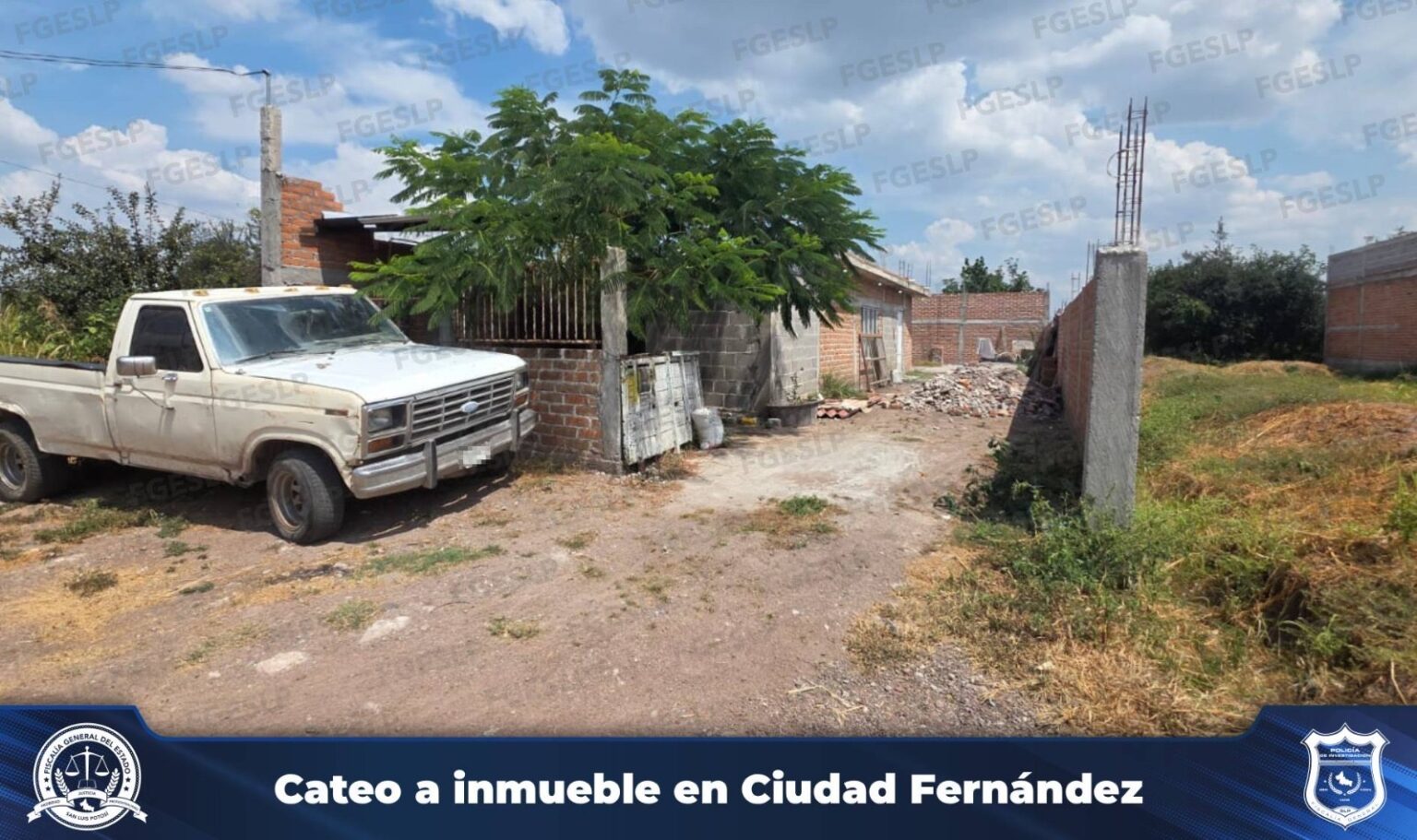 Inmueble cateado por la Fiscalía General del Estado de San Luis Potosí en Ciudad Fernández.