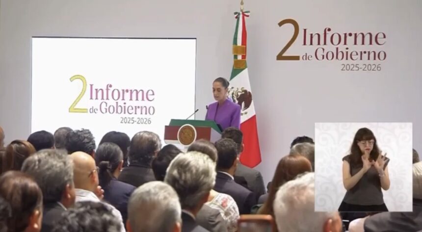 Claudia Sheinbaum durante su Segundo Informe de Gobierno 2025-2026.
