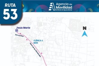 Mapa de la nueva Ruta 53 entre Aguascalientes y Jesús María.