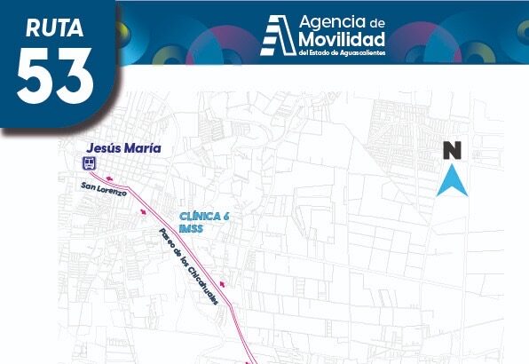 Mapa de la nueva Ruta 53 entre Aguascalientes y Jesús María.