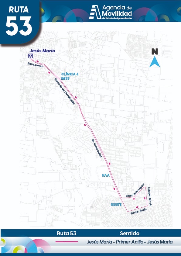 Mapa de la nueva Ruta 53 entre Aguascalientes y Jesús María.