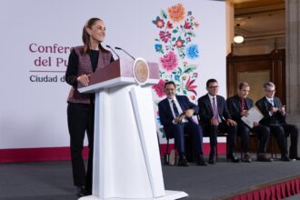 Claudia Sheinbaum durante una conferencia del Gobierno de México sobre los Programas para el Bienestar.