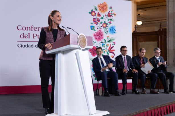 Claudia Sheinbaum durante una conferencia del Gobierno de México sobre los Programas para el Bienestar.