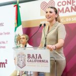 Gobernadora de Baja California durante la presentación del paquete de obras de infraestructura para los siete municipios.