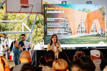 Verónica Delgadillo durante la presentación del proyecto de rehabilitación del CDC 11 en Polanco, Guadalajara.