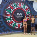 Nadadoras y equipo de Aguascalientes durante la última parada del circuito Panam Aquatics de aguas abiertas en Huatulco, Oaxaca.