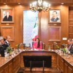 Tere Jiménez durante la firma del convenio para la construcción y operación del nuevo Foro de las Estrellas en Aguascalientes.