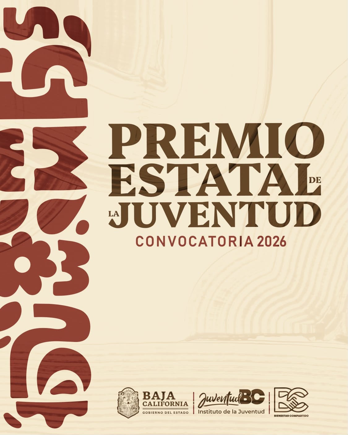 Cartel de la convocatoria al Premio Estatal de la Juventud 2026 del Gobierno de Baja California y Juventud BC.