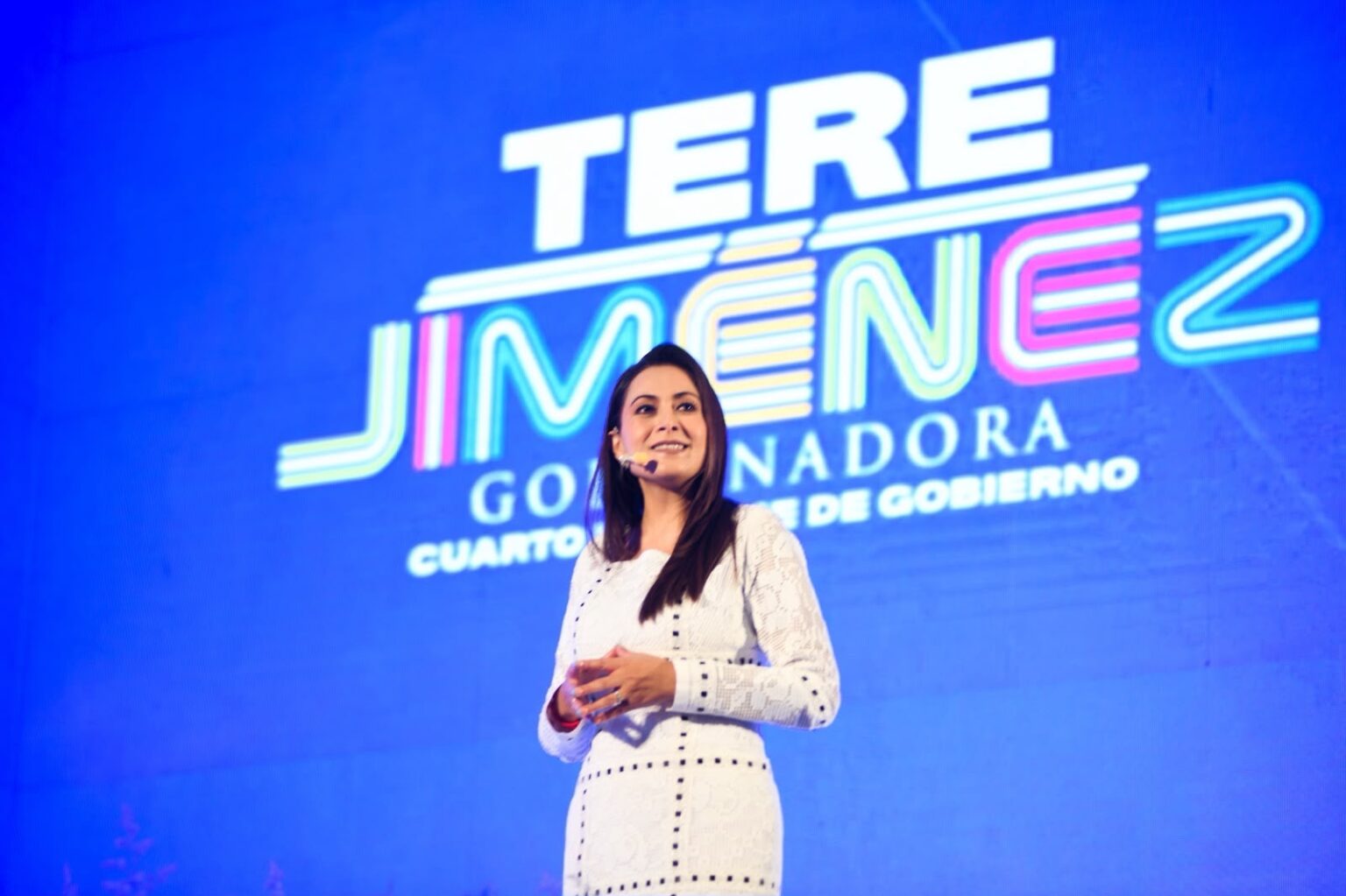 Tere Jiménez durante la presentación de su Cuarto Informe de Gobierno en Aguascalientes.