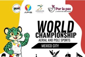 Cartel del Campeonato Mundial de Deportes Aéreos y Pole en Ciudad de México, del 22 al 25 de octubre.