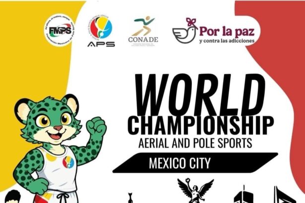 Cartel del Campeonato Mundial de Deportes Aéreos y Pole en Ciudad de México, del 22 al 25 de octubre.