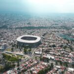 Vista aérea del Estadio Jalisco y las calles aledañas en Guadalajara.
