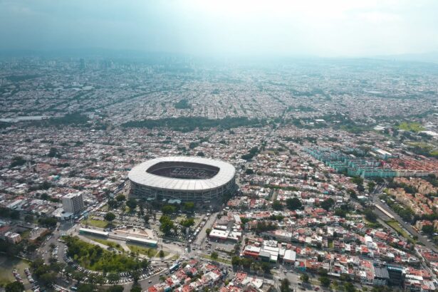 Vista aérea del Estadio Jalisco y las calles aledañas en Guadalajara.
