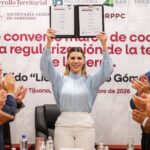 Ceremonia de firma del convenio de regularización de tierras del Ejido Rojo Gómez en Tijuana