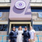Edificio del Escuadrón Violeta de la Secretaría de Seguridad Ciudadana de Baja California, con autoridades frente a su entrada